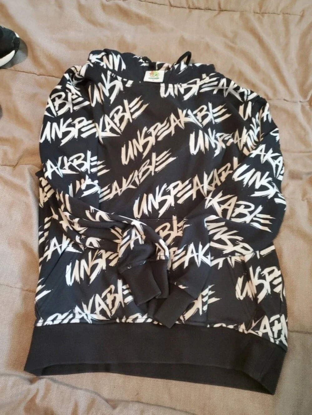Unspeakable Merch Hoodie PL Black White Graffiti All Over Print Pullover